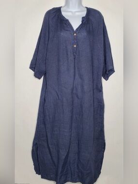 100% linen puro lino dress tunic positano made in Italy XL X large blue